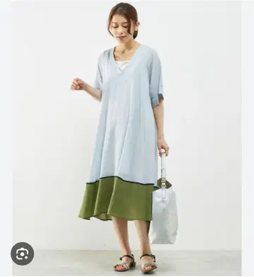 melrose CLAIRE 반팔 원피스 바이컬러 파이핑