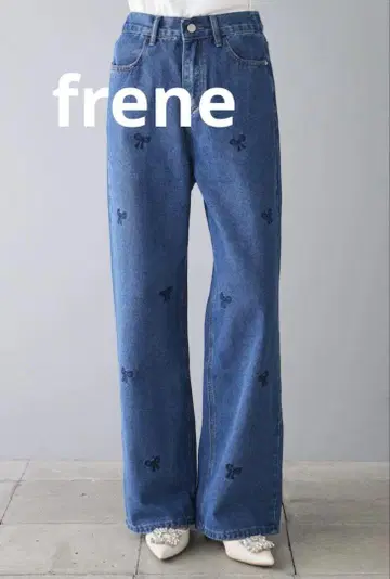 frene(후레네) 자수 리본 하이 웨스트 데님 블루 M