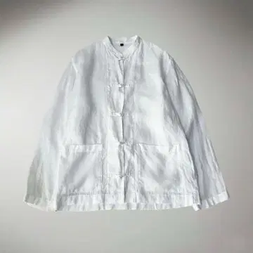 린넨 100% 차이나 블라우스 셔츠 긴팔 화이트