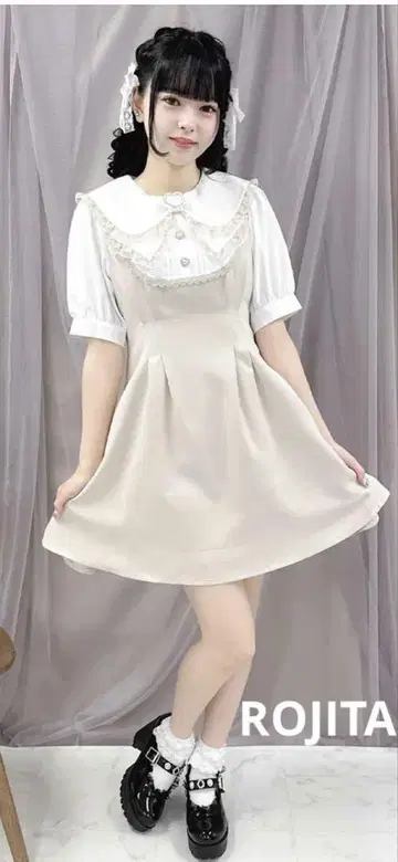 ROJITA 로지타 레이스 리본 카라 원피스 F 베이지