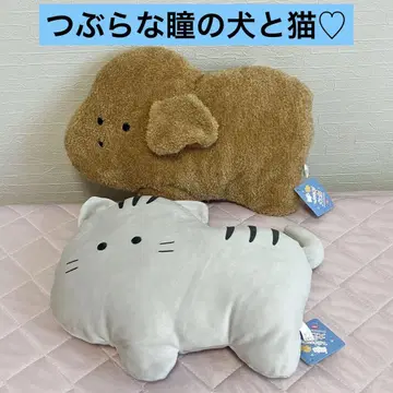 둥근 눈의 개와 고양이 큰 봉제 인형 2개 세트