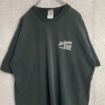 잭 다니엘 90s 싱글 스티치 술 기업 로고 프린트 티셔츠 2XL