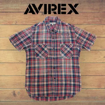 AVIREX 아비렉스 반팔 인디고 체크 워크 셔츠/L