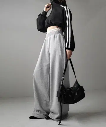 me+em select 허리 레이스 도킹 와이드 스웨트 팬츠