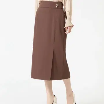 TIARA 펄 버튼 랩 타이트 스커트 L