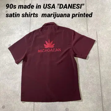 90년대 빈티지 USA제 마리화나 자수 새틴 셔츠 반팔 DANESI