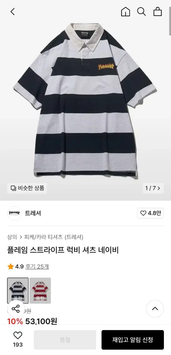Thrasher Stripe Rugby Navy XL