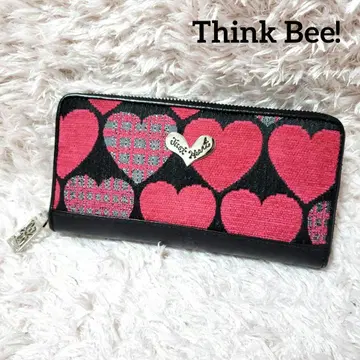 Think Bee! 싱크비 컨디션 최상 하트 올 패턴 지퍼 장지갑 지갑