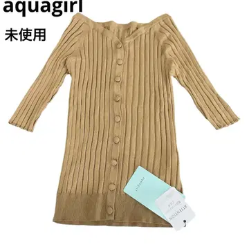 미사용 aquagirl 리브 니트 소매 가디건 오프숄더