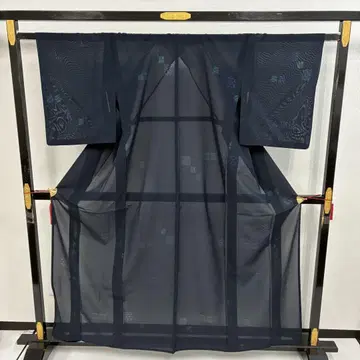 샤오리 여름 기모노 순수 실크 네이비 나염 기하학 기모노 U-6228