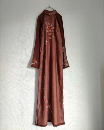 Aodai 아오자이 민족 에스닉 실크 드레스 꽃무늬 자수