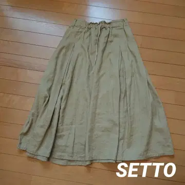 SETTO 세트 플레어 스커트 코튼 린넨 일본제 베이지