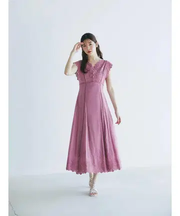 토코 클로젯 허리 리본 코튼 컷워크 레이스 자수 원피스