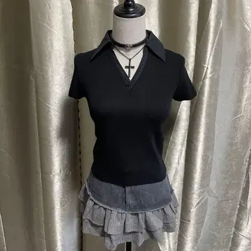 카라 부착 티셔츠 다크 코어 페어리 그런지 일본제