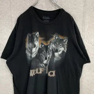 애니멀 울프 늑대 빅 프린트 블랙 티셔츠 2XL