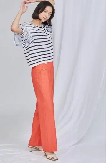 버튼 와이드 팬츠 오렌지