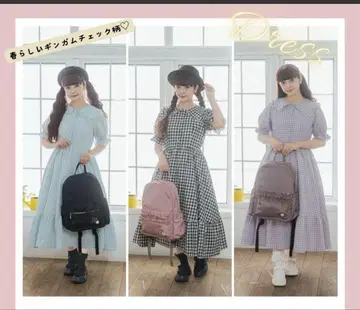 아오키 미사코 깅엄 체크 원피스 퍼플 라벤더
