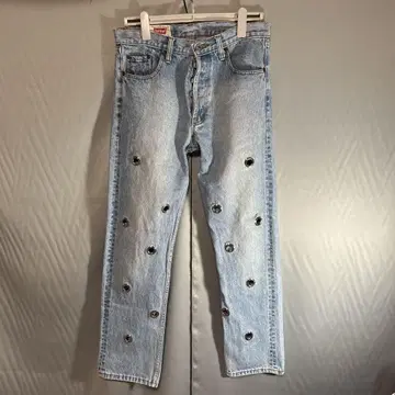 DEFRAY 데님 팬츠 버튼 플라이 락 y2k 데미지 가공 남성용