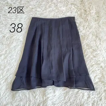 23KU 23구 플레어 스커트 시어 무릎 기장 블랙 일본제
