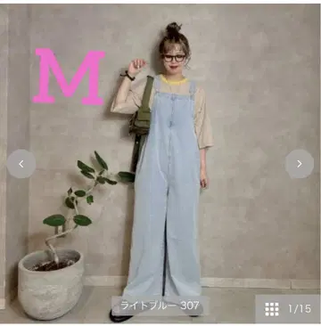시마무라 라이트 블루 빅 실루엣 데님 오버롤 M 사이즈