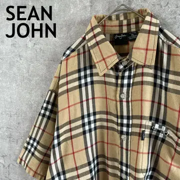 SEAN JOHN 노바 체크 셔츠 반팔 남성용 XL 사이즈 버튼 다운