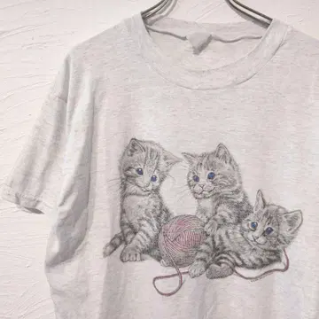 90년대 캐나다제 고양이 티셔츠 캣 그레이 파랑 눈 애니멀