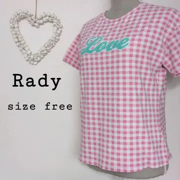 Rady 깅엄 체크 티셔츠 프리 사이즈 핑크 화이트 러브 자수