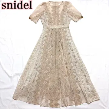 snidel 스나이델 레이스 플리츠 플레어 원피스 베이지 드레스