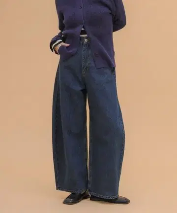 selectMOCA 커브 와이드 데님 팬츠 다크 인디고 블루 코쿤 배럴