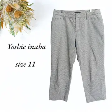 Yoshie inaba 크롭 팬츠 사이즈 11 체크 화이트 블랙 3836