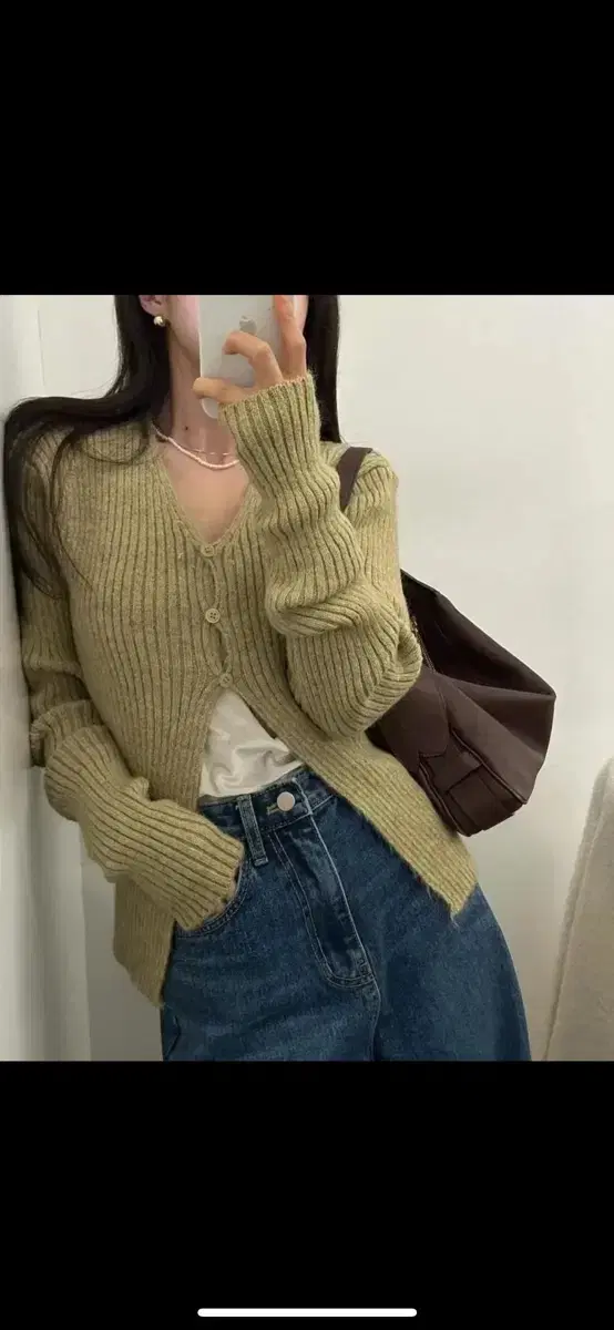 Uinus Camel Women's V-Neck Wool Ribbed Layered Inner Knit Cardigan