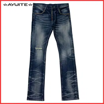 AYUITE 데미지 수염 가공 셀비치 데님 팬츠 인디고 2