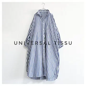 새상품급 UNIVERSAL TISSU 스트라이프 볼륨 슬리브 롱 셔츠