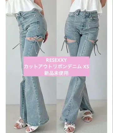 RESEXXY 컷 아웃 리본 데님 팬츠