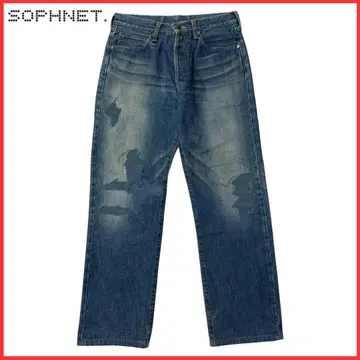 SOPHNET 데미지 리페어 가공 스트레이트 데님 팬츠 S