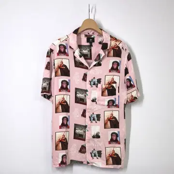 H&M 노토리어스 BIG 올 패턴 오픈 카라 레이온 셔츠 S 핑크