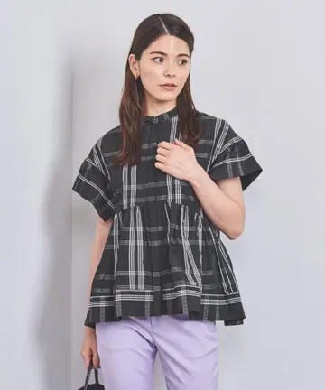 UNITED ARROWS 타프타 스티치 페플럼 블라우스 애로우즈