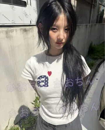 AEAE 화이트 티셔츠 도트 무늬 자수