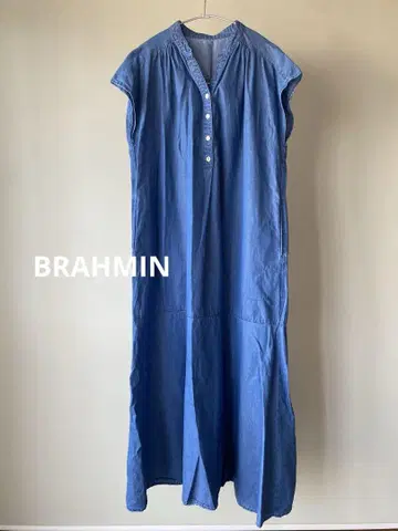BRAHMIN 브라민 데님 롱 원피스 반팔 프렌치 슬리브 M