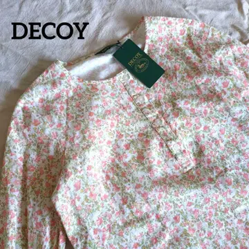 DECOY 리버티 패턴 코튼 린넨 셔츠 면 린넨 노카라 택 포함