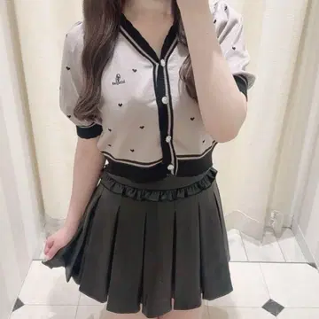 evelyn 하트 라인 가디건 반팔 핑크