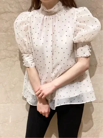 SNIDEL 스나이델 하프 슬리브 오간자 블라우스 Her lip to