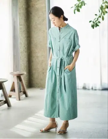 스카이블루 스트라이프 셔츠 원피스 반팔