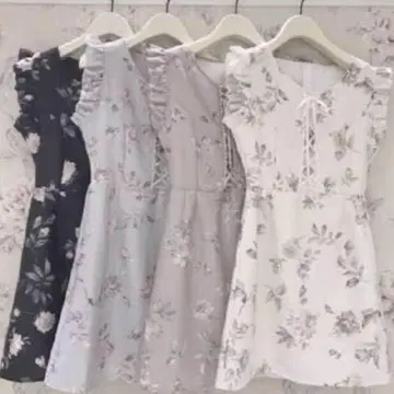 evelyn 에브린 꽃무늬 레이스업 원피스 핑크