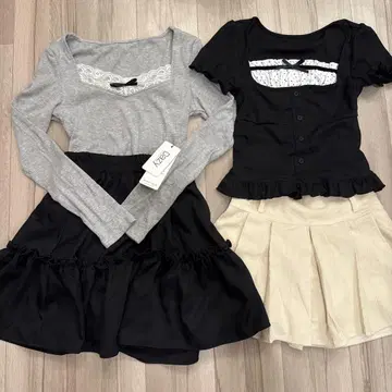 SHEIN DAZY 리본 캐주얼 반팔 긴팔 플리츠 스커트 봄/여름
