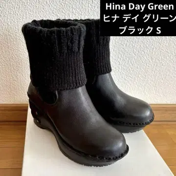 Hina Day Green 히나데이 그린 블랙 가죽 니트 부츠 통굽