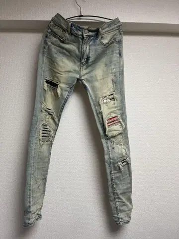 mnml 데미지 가공 스키니 데님