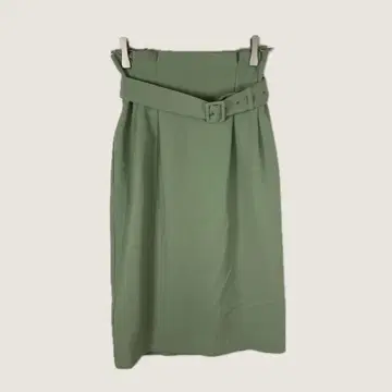 2008 ViS 짙은 그린 롱 스커트 허리 마크 백 슬릿 럭셔리 무지