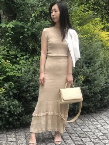 셀포드 원피스 크로셰 뜨개질 베이지