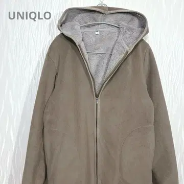 유니클로 보아 플리스 롱 코트 (후드 부착, 브라운)